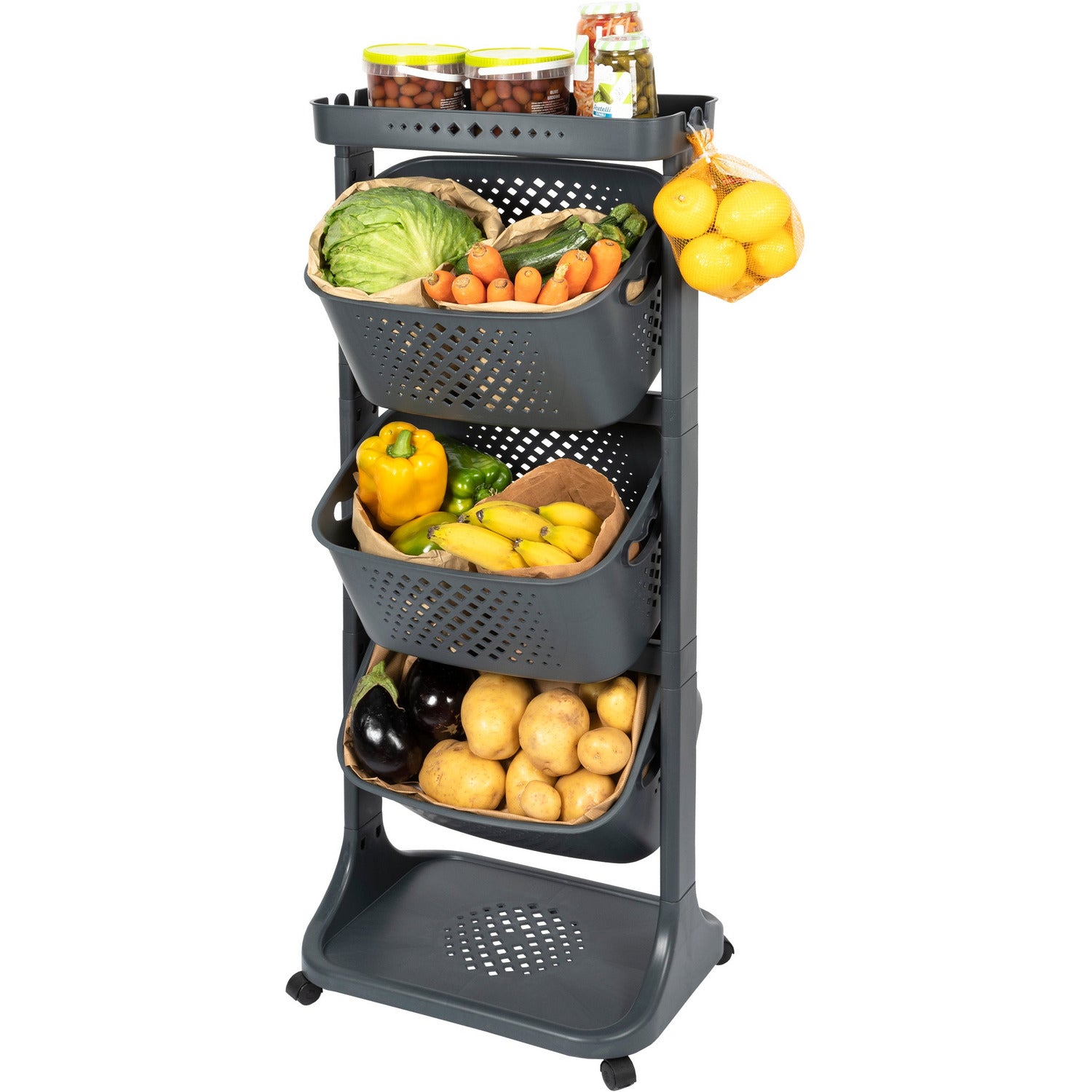 VESTIAMO CASA - Carrello multiuso nero in plastica Karry All - h112x44x29 cm
